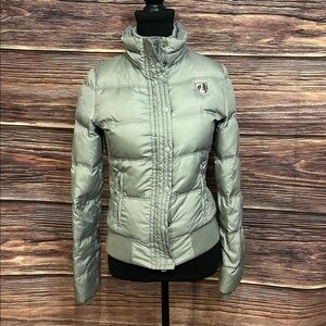 American Eagle Outfitters Vintage Gray Puffer Jacket with Crest Logo | Medium